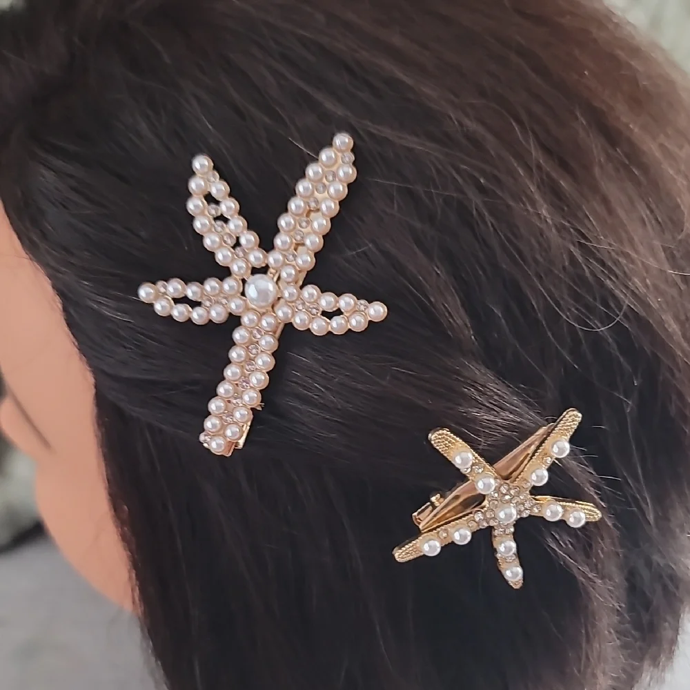Chic Starfish Pearl Hair Clips set of 2